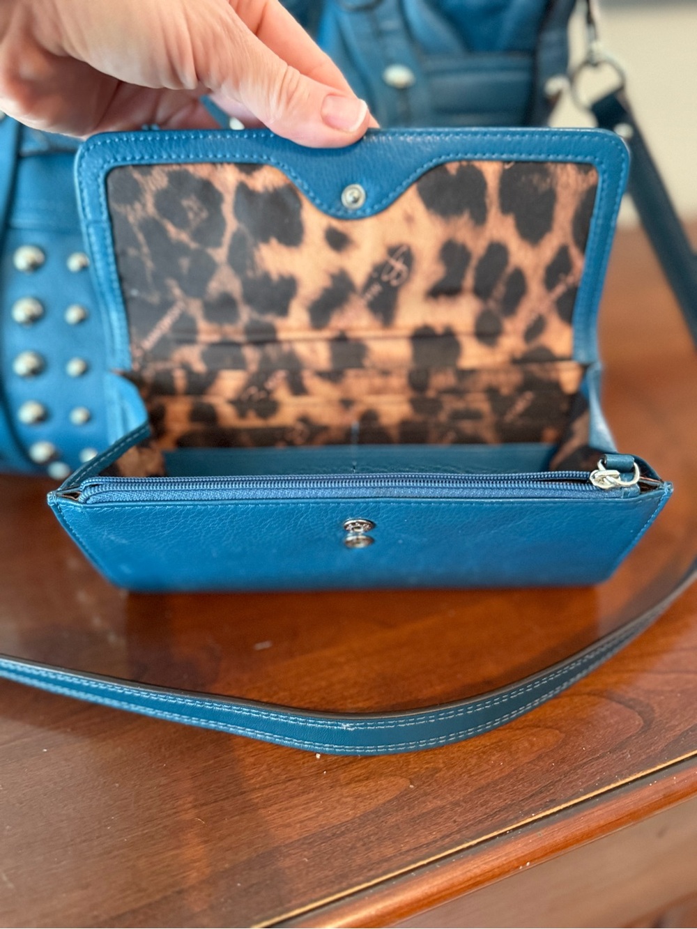 🖤 B. Makowsky Y2K Studded Leather & Suede Shoulder Bag + Matching Wallet 🤘🏻 - Picture 9 of 15